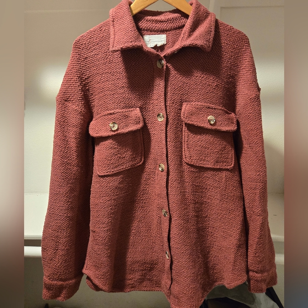 Anthropologie Rose Taupe Knit Shacket Shirt Tunic. Size Large - Picture 7 of 7